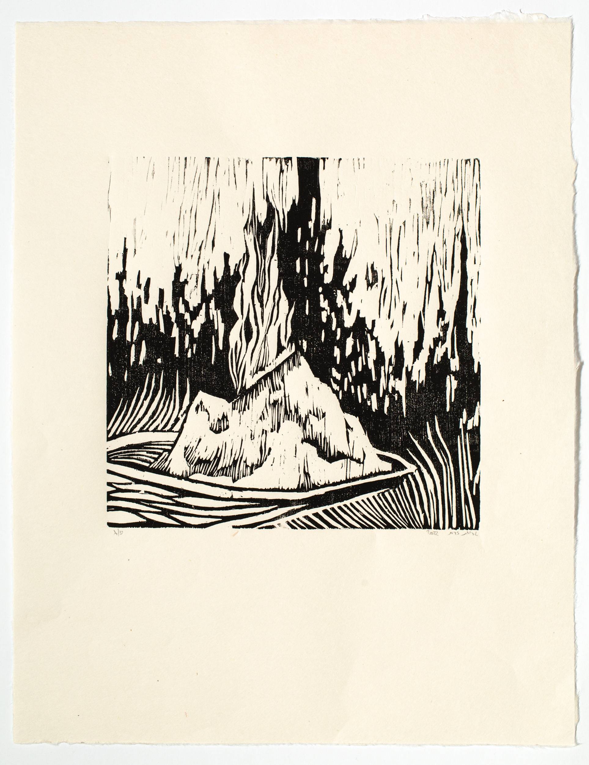 Green Buckwheat Flower Cupcakes. woodcut on acid-free handmade paper